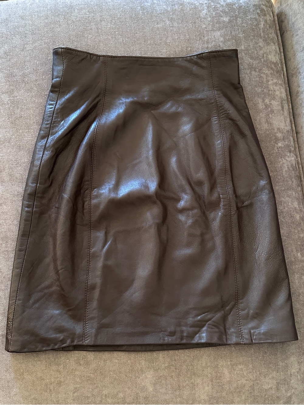 Vtg 90s RENAISSANCE Chocolate Brown Leather Skirt Fall Zippers Minimalist Sz 6